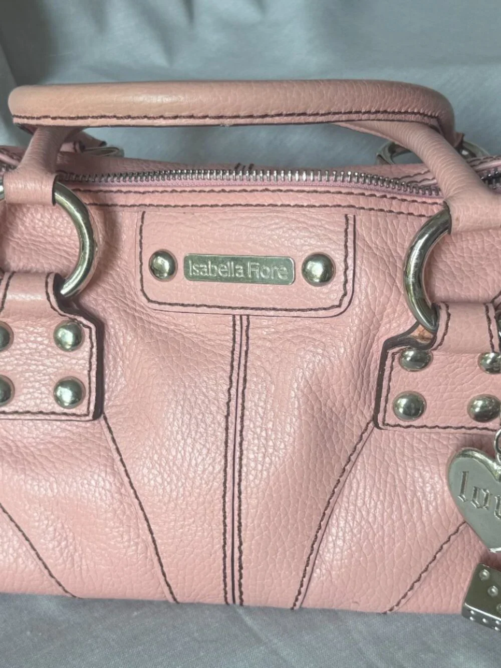 Isabella Fiore Pink Leather Satchel Y2K Chunky Chain Charm Bag 2000s Coquette